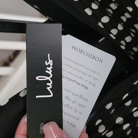 LULUS Pleated Tiered Dress In Black Polka Dot - Picture 7 of 11